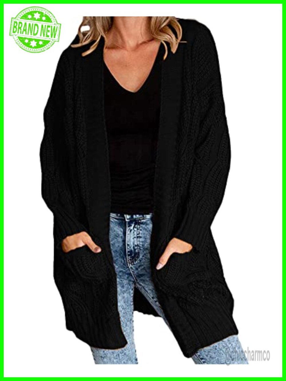 Womens Plus Size Long Open Front Cable Knit Cardigan Sweater - Acrylic